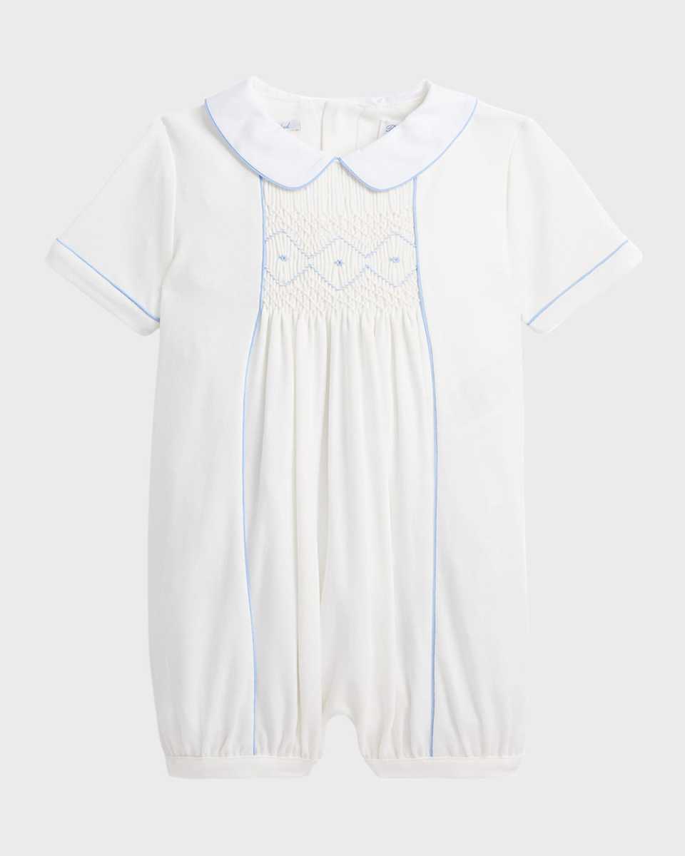 Kid's Smocked Interlock Cotton One-Piece Shortalls, Size 3M-12M