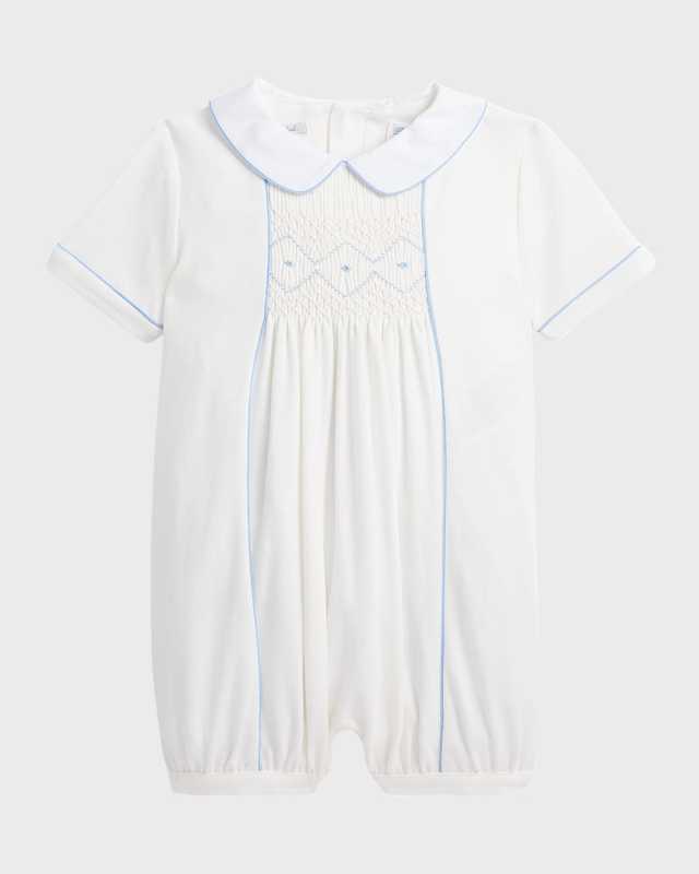 Kid's Smocked Interlock Cotton One-Piece Shortalls, Size 3M-12M