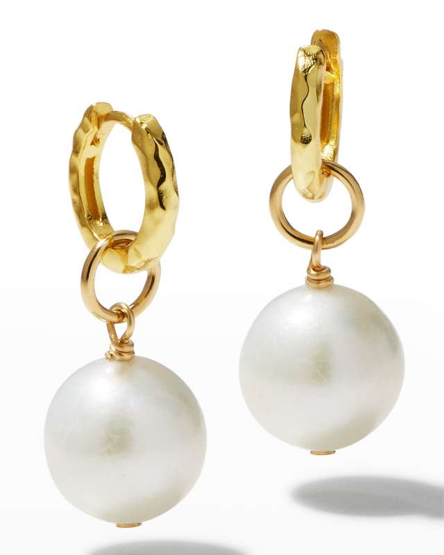 Freshwater Pearl Hammered Huggie Earrings