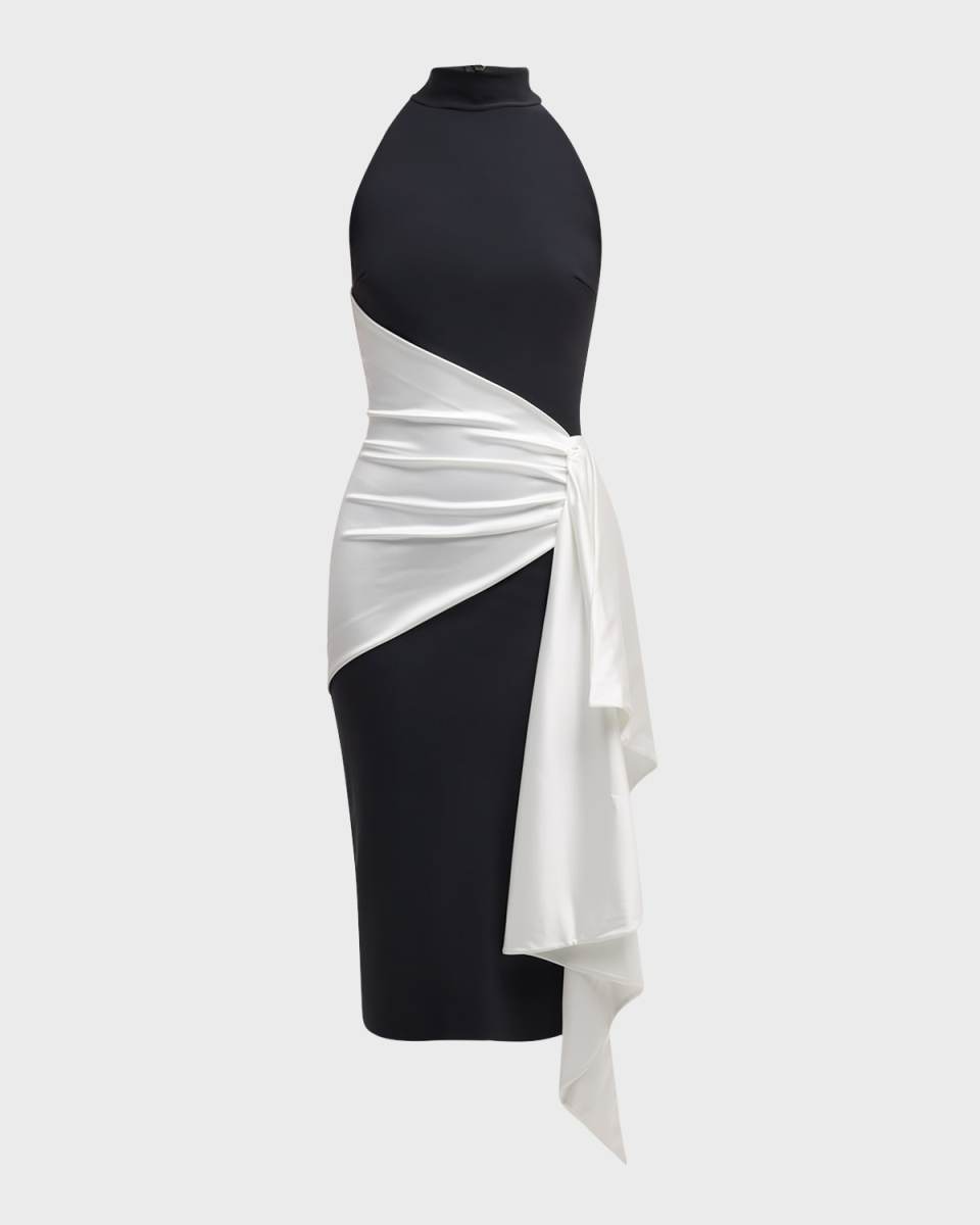 Draped Bodycon Halter Midi Dress