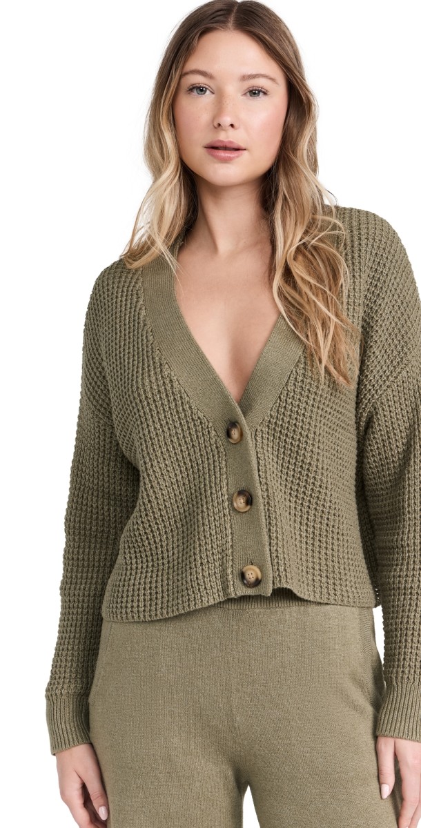 Eberjey Recycled Sweater Cropped Cardigan Moss