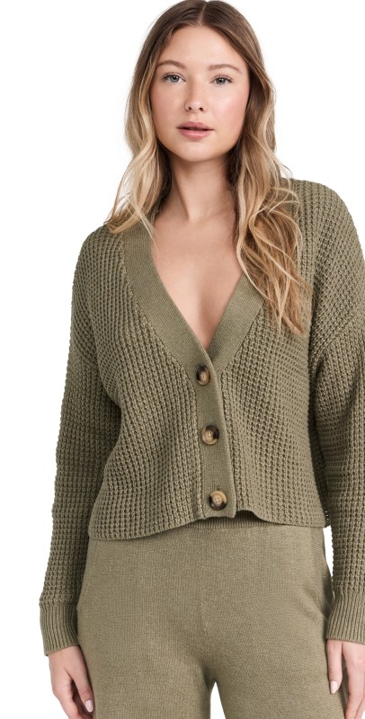 Eberjey Recycled Sweater Cropped Cardigan Moss