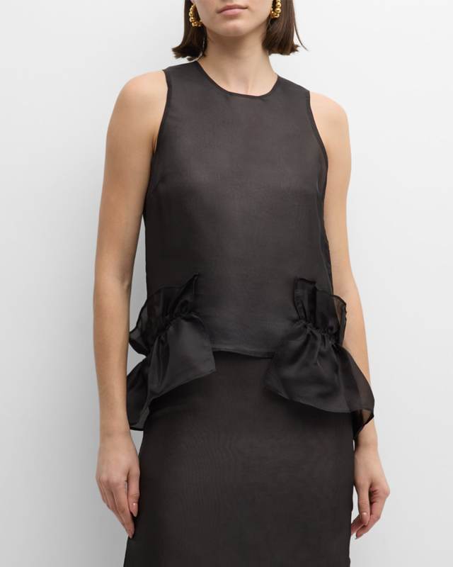 Ruffle Frill Silk Sleeveless Top