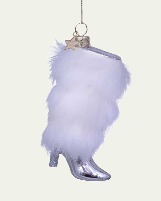 Silver Boot Faux Fur Christmas Ornament