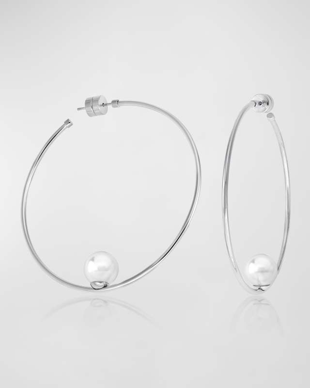 Marianela Floating Pearl Hoop Earrings