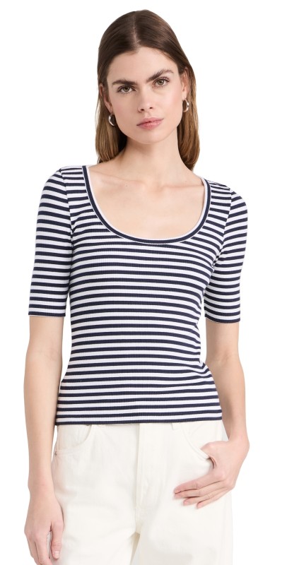Faherty Freestyle Rib Knit Tee Navy Desi Stripe