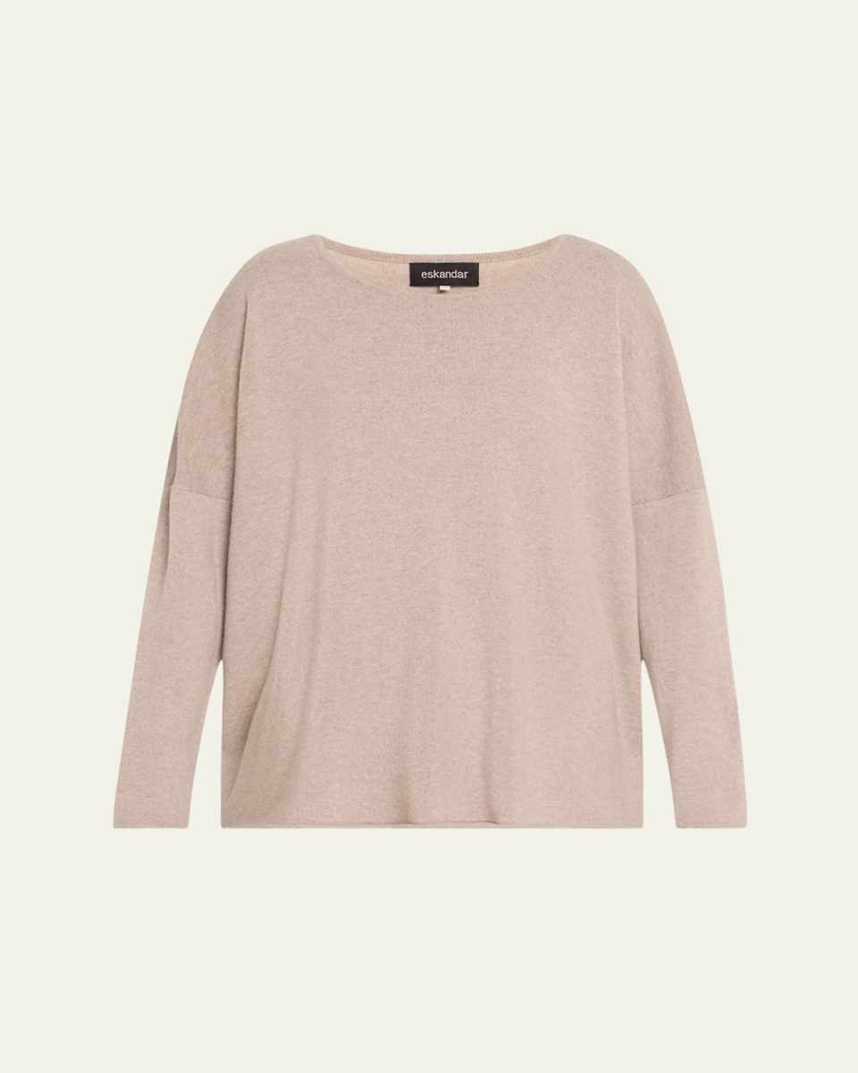 Slim-Sleeve Raw Edge Bateau-Neck Sweater (Mid Plus Length)