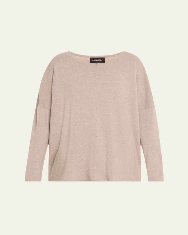 Slim-Sleeve Raw Edge Bateau-Neck Sweater (Mid Plus Length)