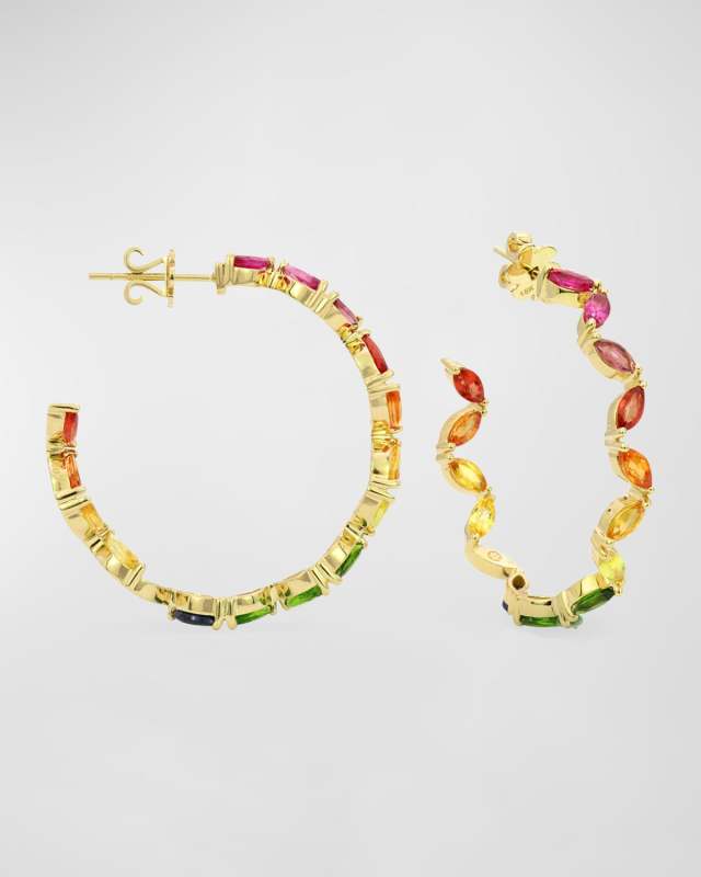 The Girl Gang 18K Yellow Gold Rainbow Marquis Gemstone Hoop Earrings