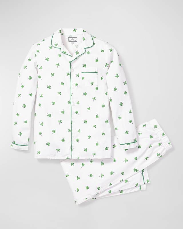 Kid's Shamrocks-Print Two-Piece Pajama Set, Size 6M-14