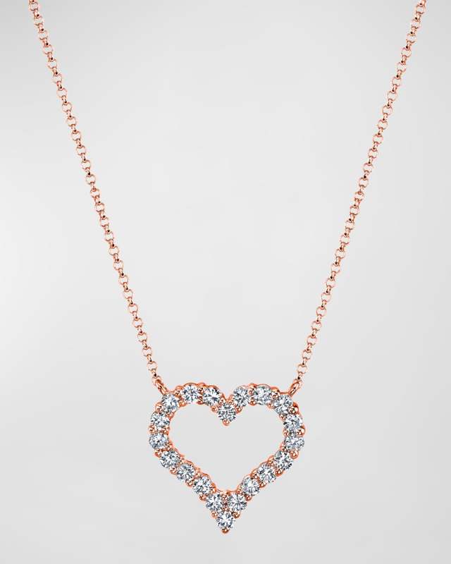 18K Gold Shared-Prong Round Diamond Heart Pendant Necklace, 16"L, 0.65tcw