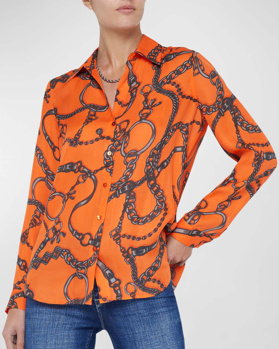 Nina Button-Front Silk Blouse