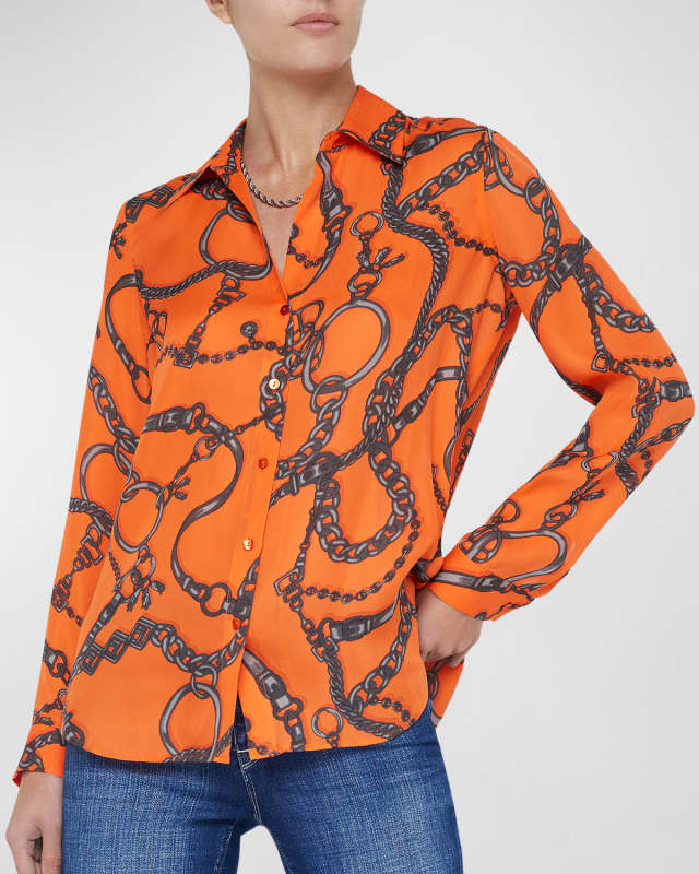 Nina Button-Front Silk Blouse