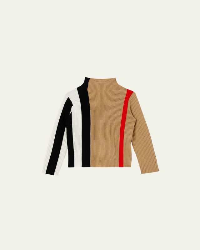 Girl's Daphne Funnel Neck Icon Stripe Ribbed Sweater, Size 4-14