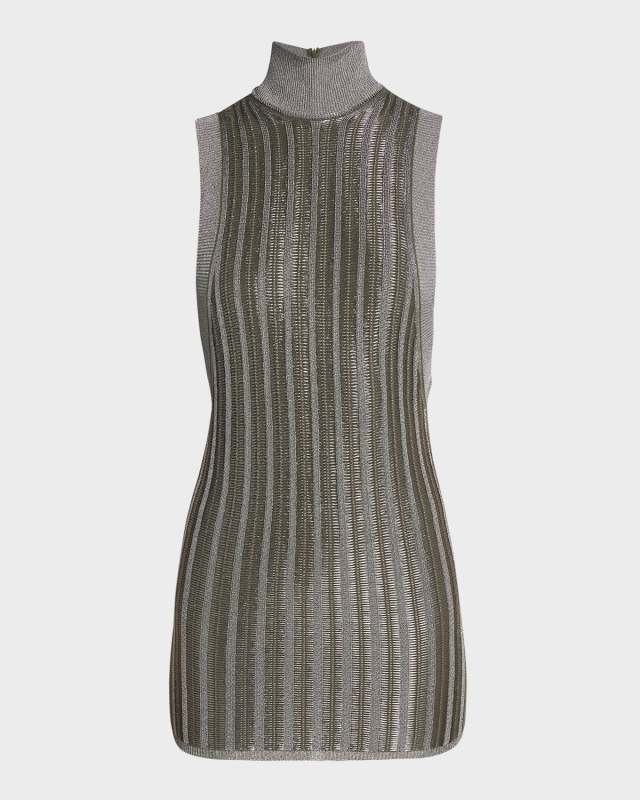 Lurex Ribbed Knit Mini Dress