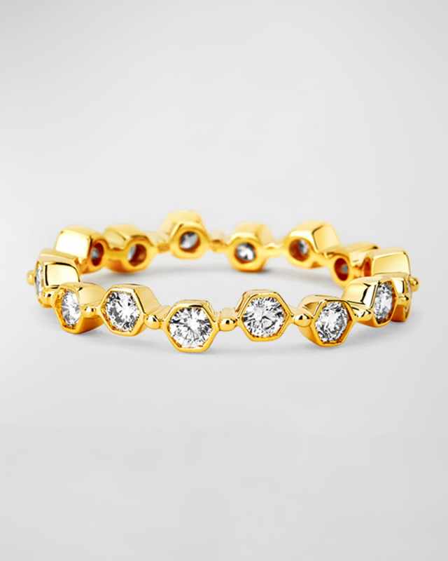 18K Yellow Gold Diamond Hexagon Ring, Size