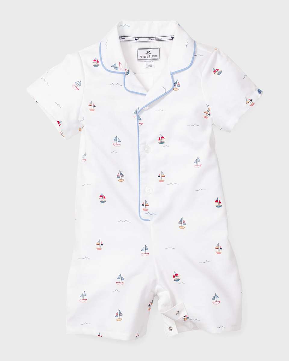 Kid's Sailboat-Print Summer Romper, Size 0-24 Months
