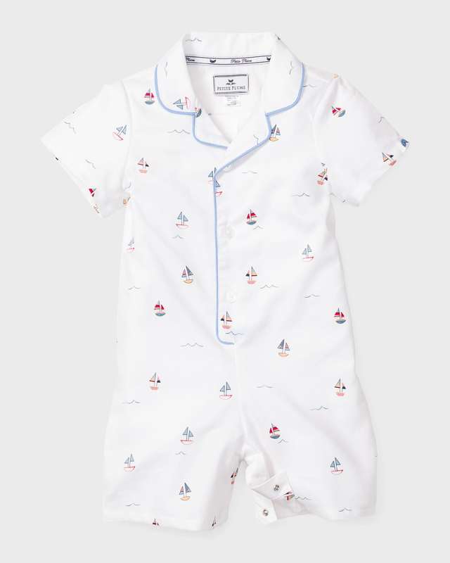 Kid's Sailboat-Print Summer Romper, Size 0-24 Months