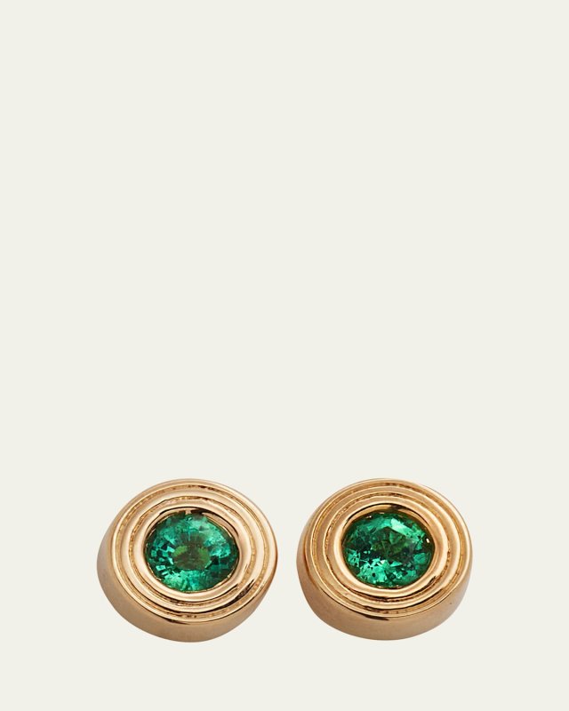 14k Yellow Gold Fluted Emerald Stud Earrings