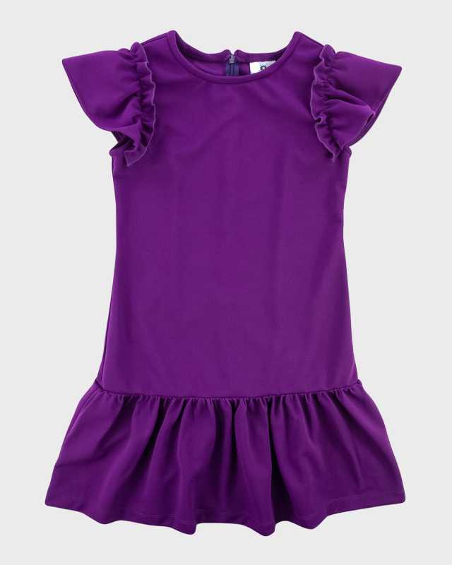 Girl's Drop Waist Ruffle Trim Dress, Size 7-12