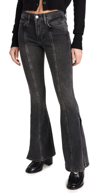 FRAME Pixie Le High Flare Side Slit Jeans Obsidian Clean