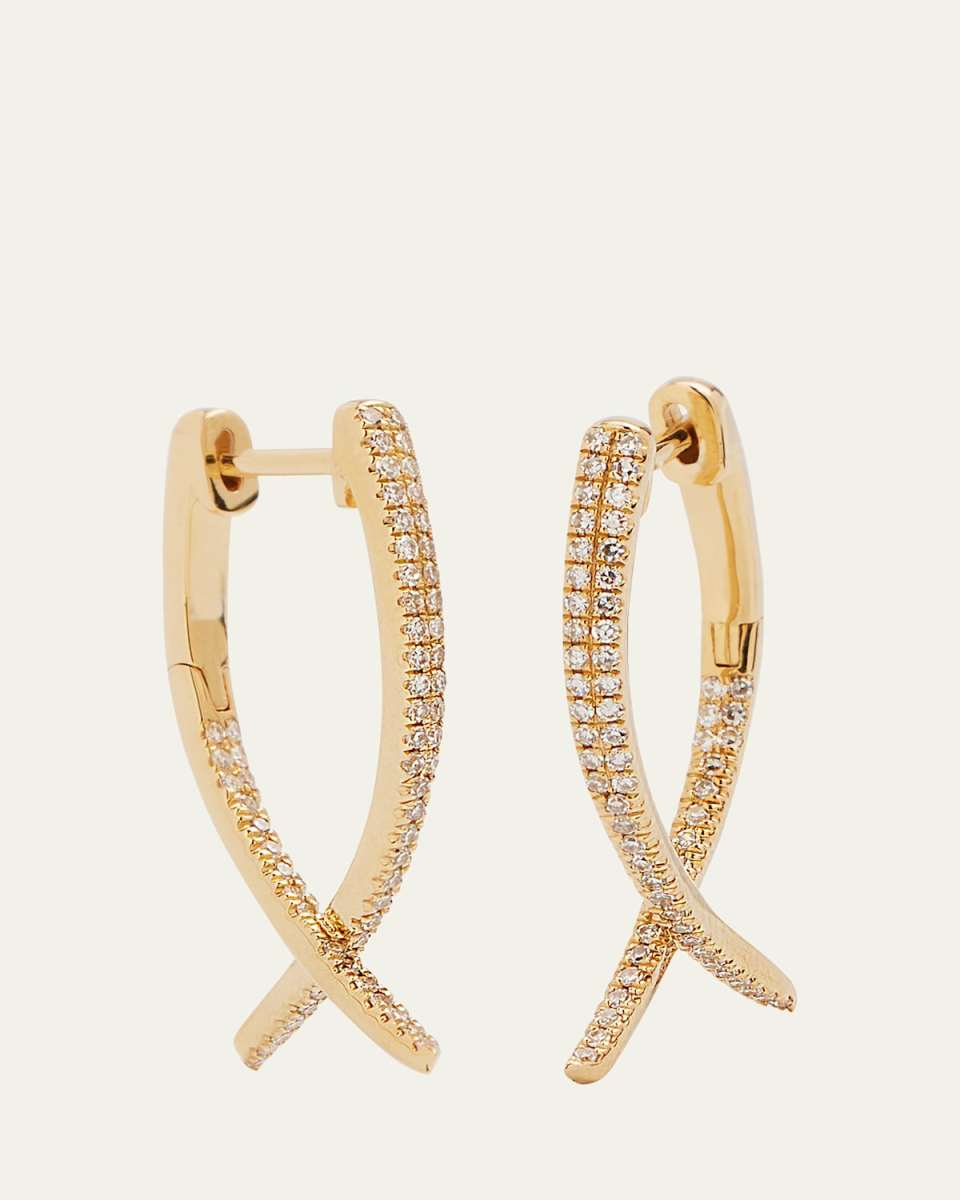 14K Yellow Gold Diamond Loop Hoop Earrings