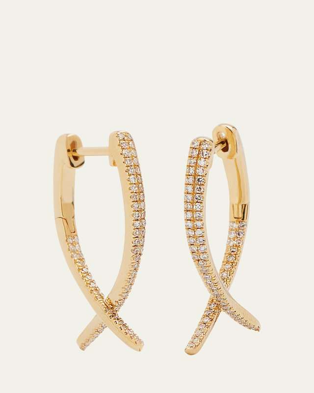 14K Yellow Gold Diamond Loop Hoop Earrings