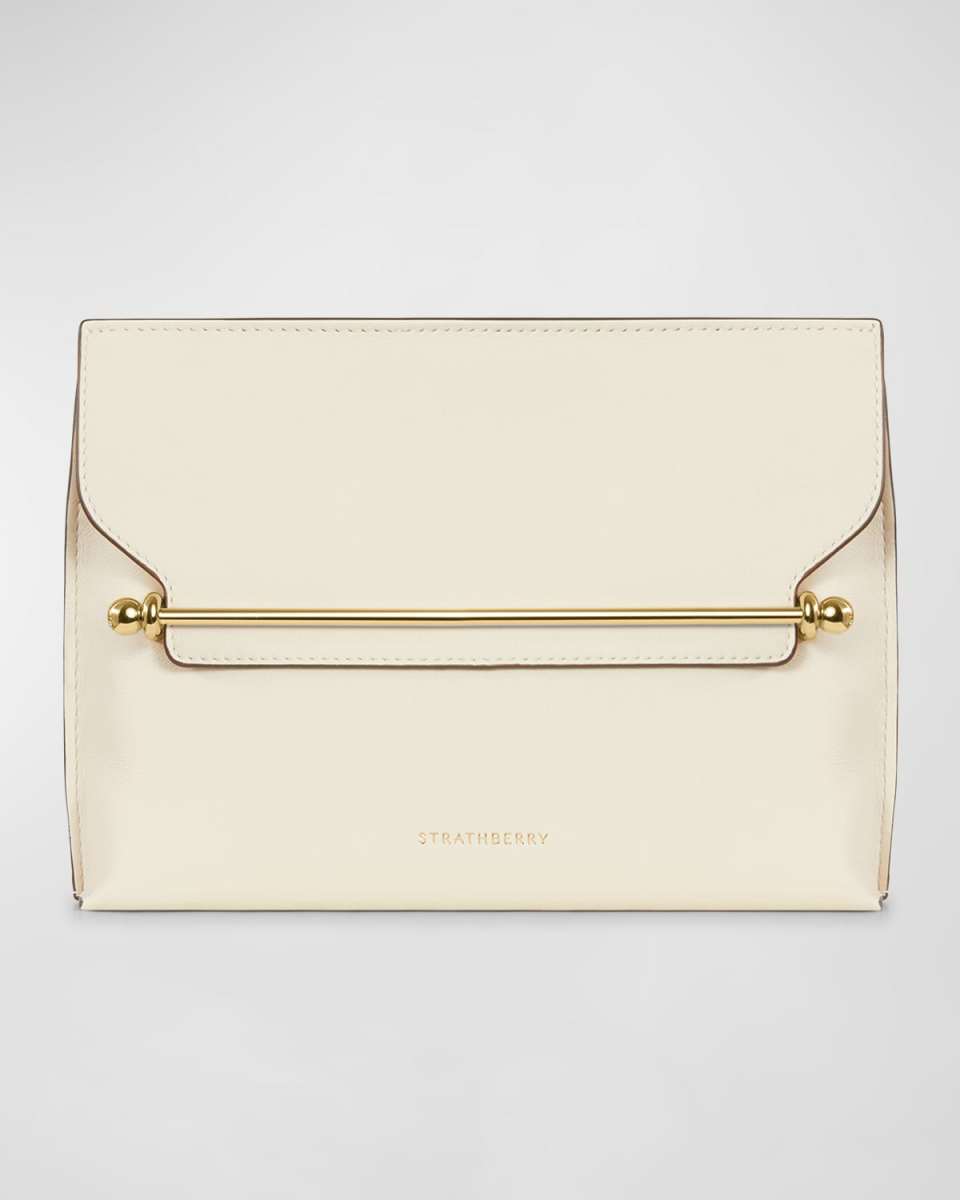 Stylist Metal Bar Leather Clutch Bag