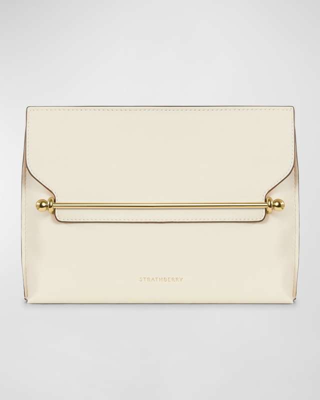 Stylist Metal Bar Leather Clutch Bag