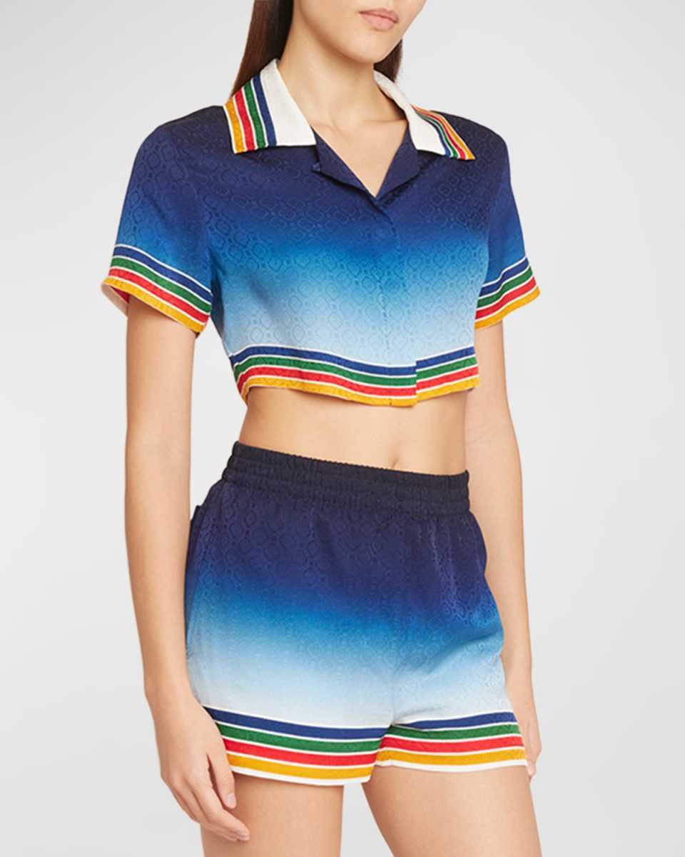 Graphic-Print Cropped Silk Shirt