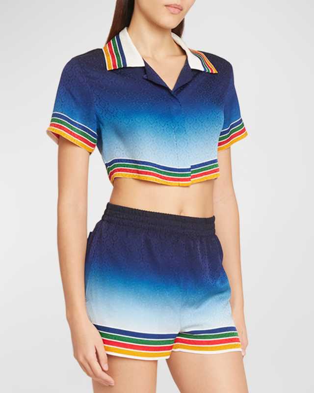 Graphic-Print Cropped Silk Shirt