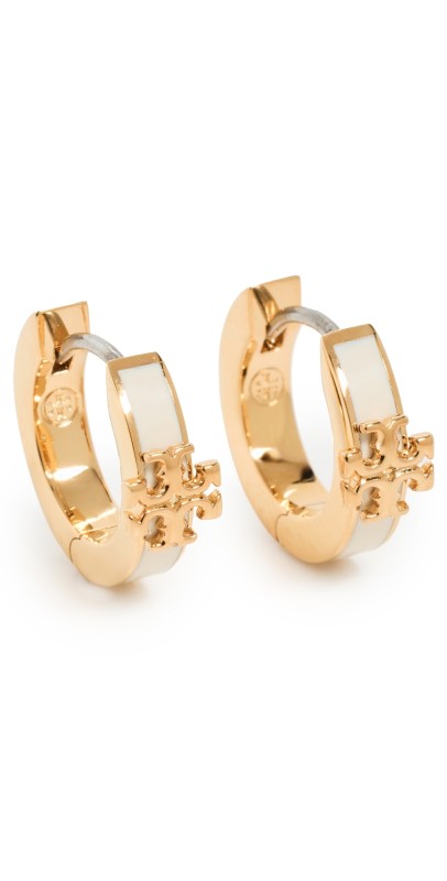 Tory Burch Kira Enamel Huggie Earrings Tory Gold/New Ivory