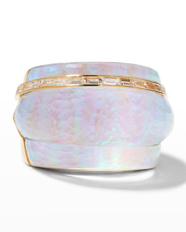 Statement Ring in White Opalescent with Clear Quartz