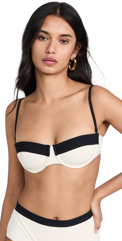 STAUD Jo Balconette Top Ivory / Black