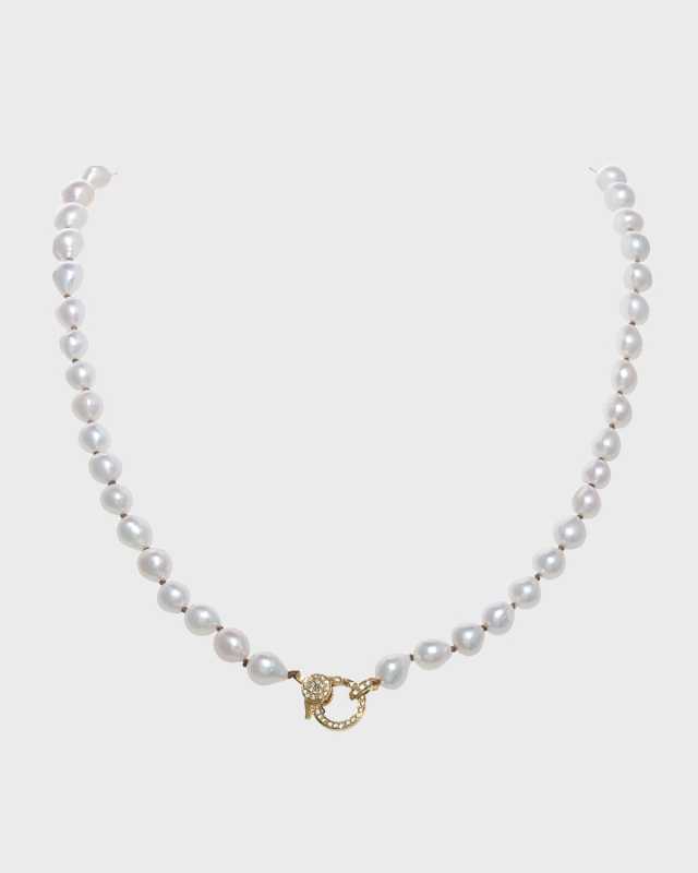 Petite Baroque Pearl Necklace with Vermeil Diamond Clasp, 7-8 mm 18"L