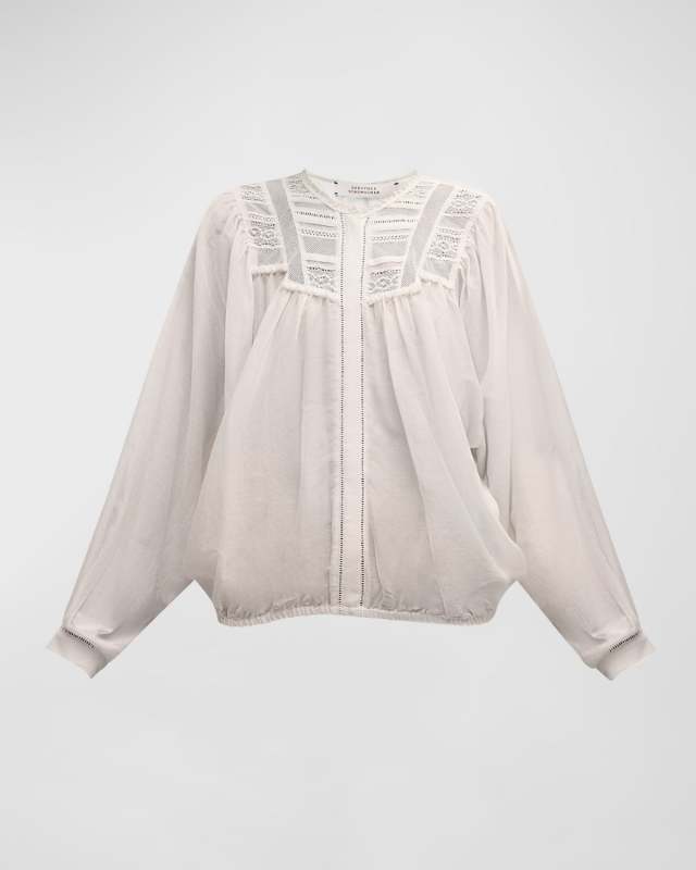 Stunning Dream Ruched Lace-Yoke Blouse
