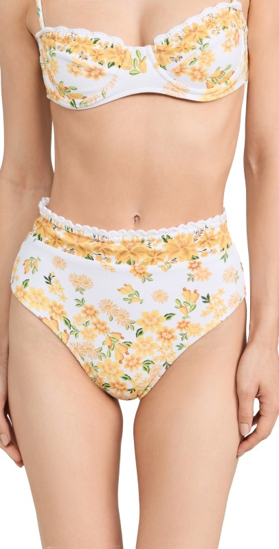 FARM Rio Azaleia High Waist Bikini Bottoms Azaleia Off White