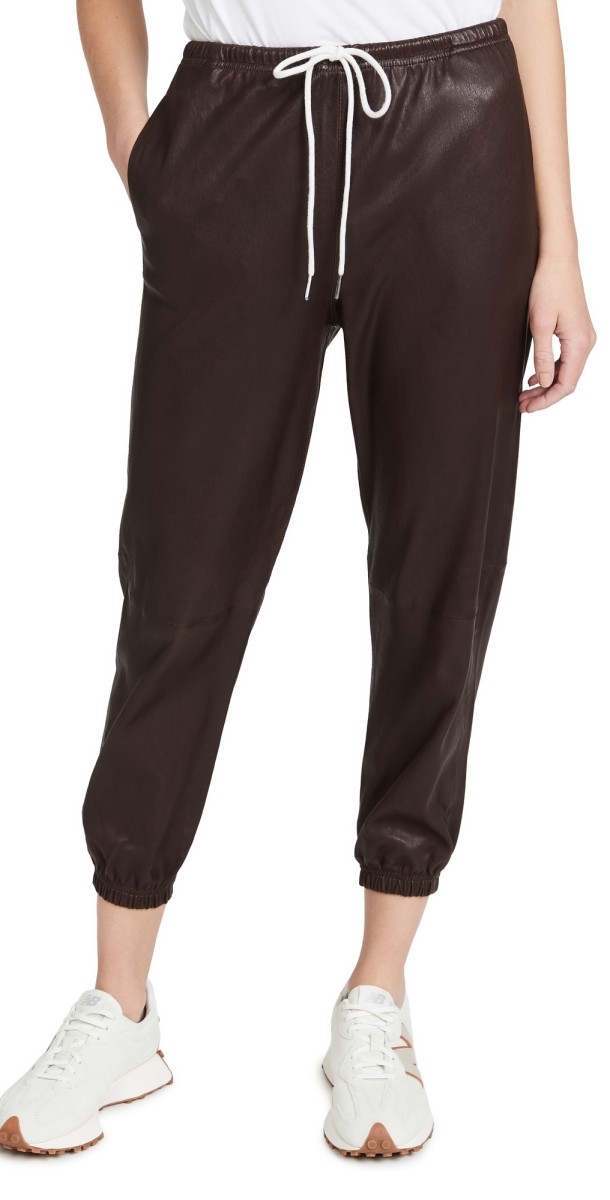 SPRWMN Leather Drawstring Joggers Dark Chocolate
