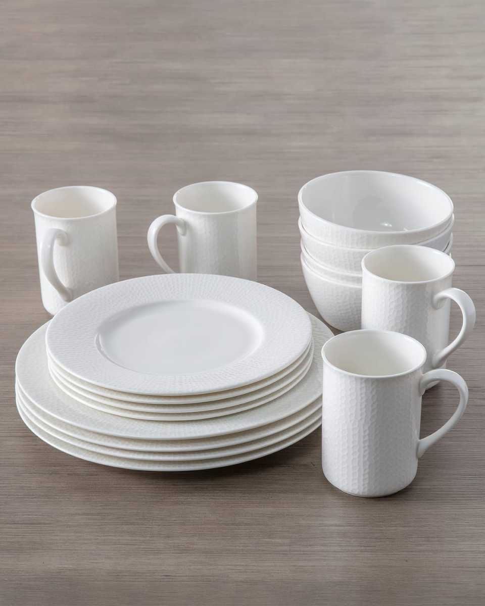 16-Piece Amanda White Embossed Dinnerware Set