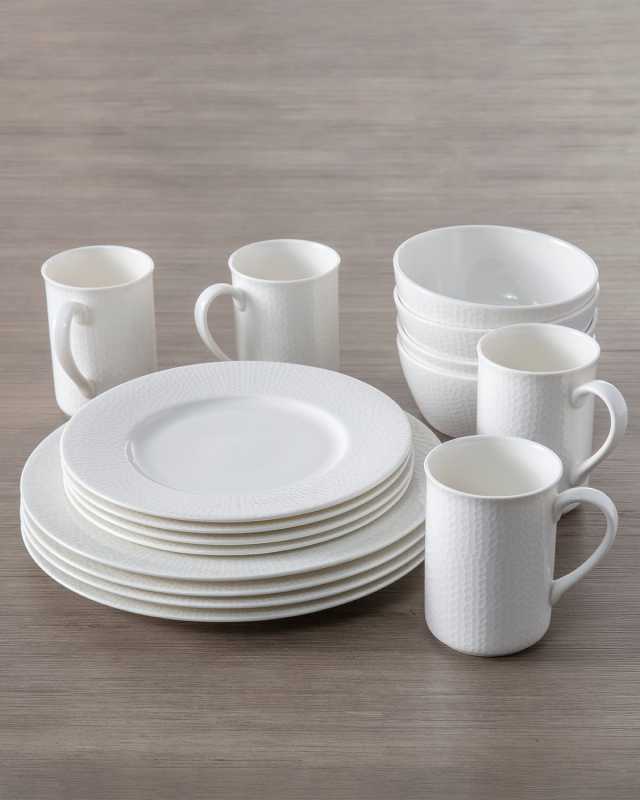 16-Piece Amanda White Embossed Dinnerware Set