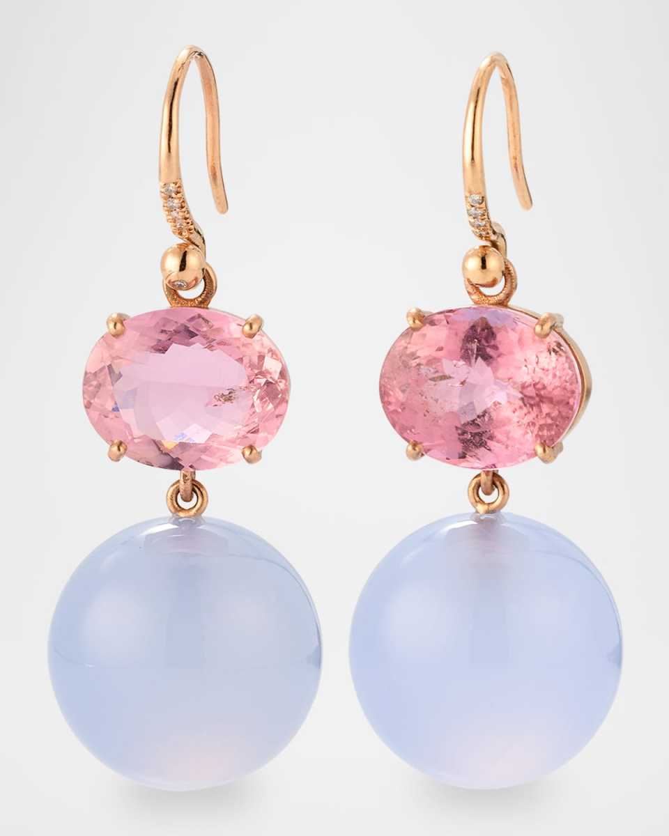 Gumball 18K Rose Gold Pink Tourmaline and Moonstone Earrings, One-Of-A-Kind