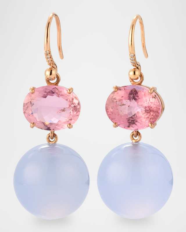 Gumball 18K Rose Gold Pink Tourmaline and Moonstone Earrings, One-Of-A-Kind