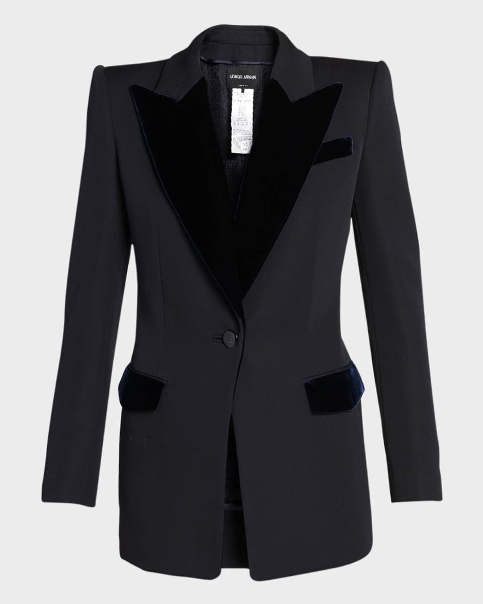 Virgin Wool Tuxedo Jacket with Velvet Details