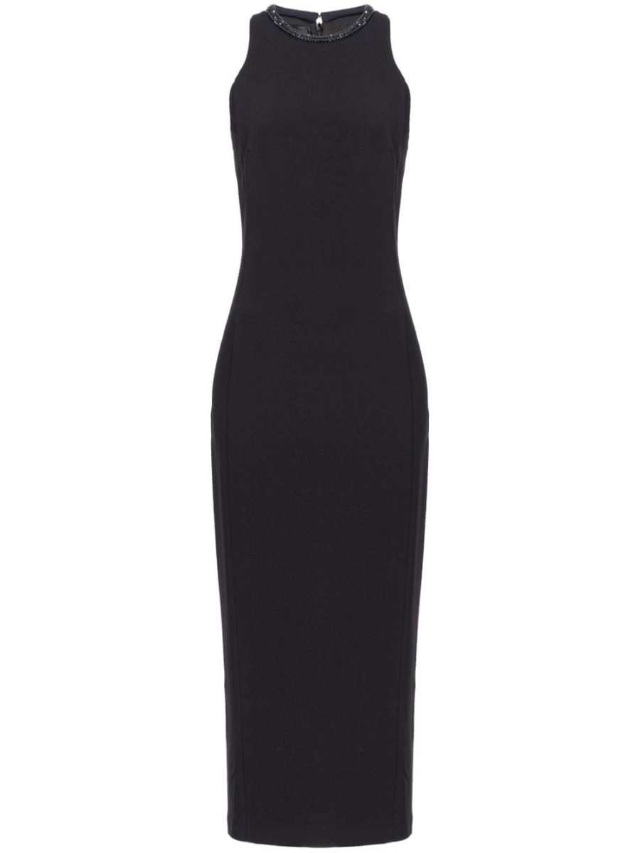 beaded-trim sleeveless midi dress