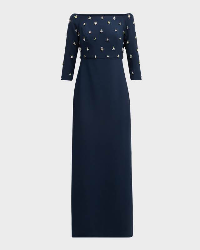 Amarette Off-Shoulder Crystal-Embellished Gown