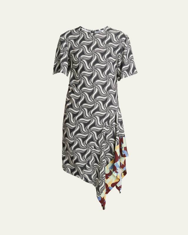 Diana Illusion Printed Asymmetric Midi Dress
