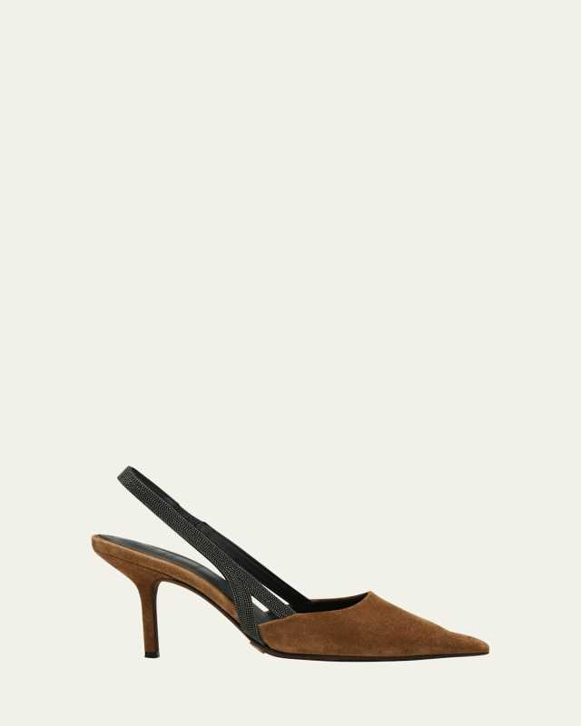 Suede Monili Slingback Pumps