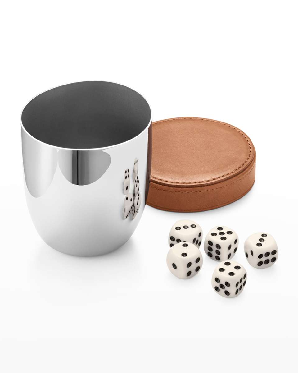 Sky Stainless Steel and Leather Dice Travel Cup and 5-Dice Set