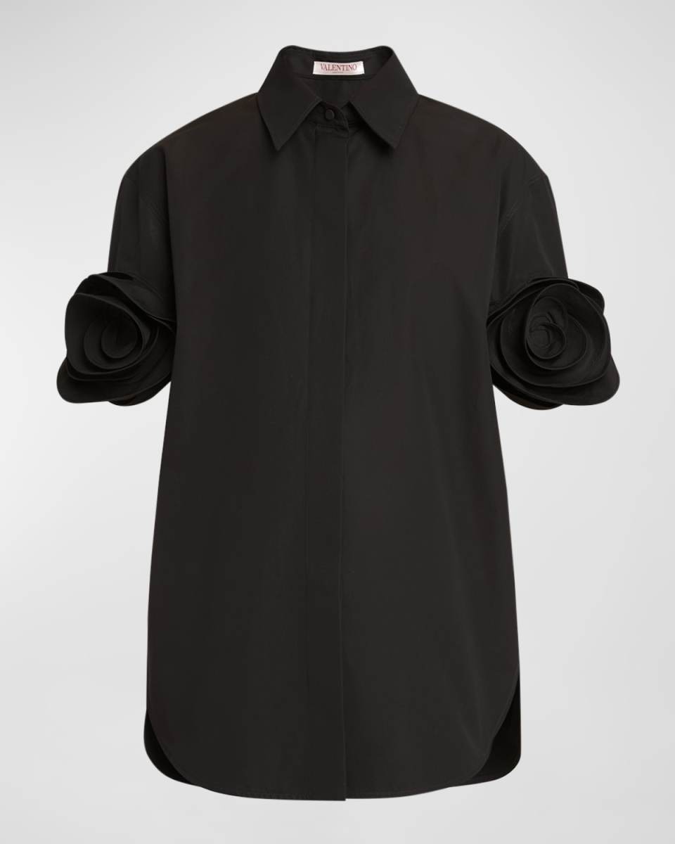 Rosette Short-Sleeve Button-Down Shirt