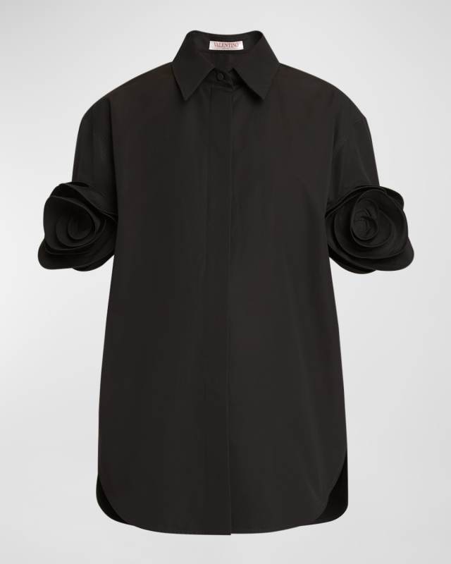 Rosette Short-Sleeve Button-Down Shirt